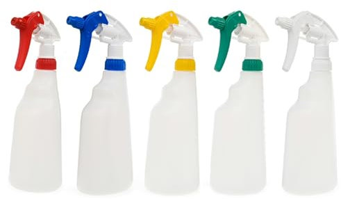 Tek Automotive 5 Pack Colour Coded 600ml Empty Trigger Spray Bottles Adjustable Nozzle General Chemical Resistant Leak Proof Water Spray Bottles for Hair, Cleaning, Car Detailing, Gardening Essentials