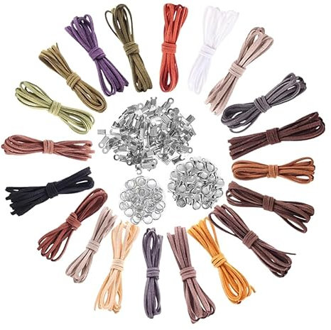 Glamifyr 20 Rollen Lederband für Ketten, 1M x 2,6mm, 100 STK. Edelstahl Verschluss, Lederschnur Flach für DIY Armband Halskette