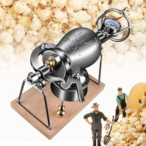 304 Stainless Steel Hand Popcorn Machine, Chinese Popcorn Maker with Precision Pressure Gauge, Retro Nostalgia Mini Popcorn Machine Can Make Popcorn and Heat Food(328ML)