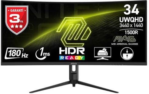 MSI MAG 342CQR E2 Écran Gaming incurvé 34 UWQHD - Dalle VA 1500R 3440 x 1440, 180 Hz / 1 ms (MPRT), Adaptive-Sync - DP 1.4a, HDMI™ 2.0b CEC
