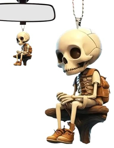 Ornement de tête de mort de voiture, pendentif squelette de voiture, accessoires pour porte-clés de sac, décorations uniques à suspendre dans la voiture, pendentif en acrylique 2D pour voiture,