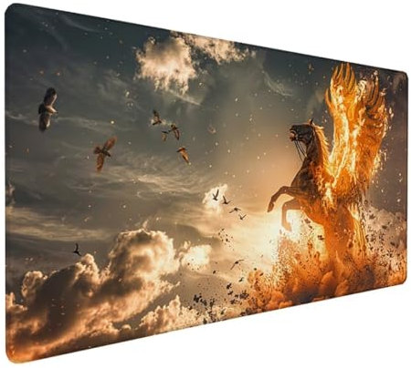 Grau Mousepad XXL 800 x 400 x 3 mm, Groß Gaming Mauspad Pferd Muster, Schreibtischunterlage rutschfeste Gummibasis, Wasserfest Mouse Pad Vernähte Kanten Design, Büro Deko, Geschenke für Frauen Z-704