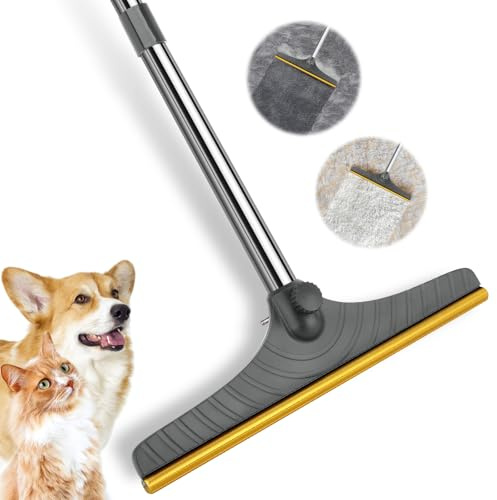 5FT Carpet Rake Pet Hair Remover, Reusable Carpet Rake with Telescopic Handle for Pet Hair Removal Tool Dog Cat Fur Remover Broom for Rugs, Mats, Beds, Stairs (Gray)