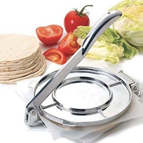 Tortilla Press Cast Iron Heavy Duty Tortilladora Press Pre-Seasoned Pataconera Maker,Manual Tortilla,Aluminum Alloy for Tortilla,Taco and Roti (16cm Silver)