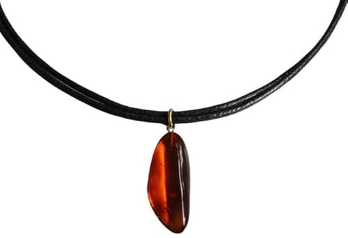 AmadesInspiration Einzigartige BERNSTEIN Kette Anhänger an gewachsten Baumwollband (vergoldet)
