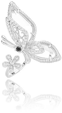 Anillo de mariposa – Anillos de mariposa para mujer, anillo de diamantes de imitación, elegante anillo de mariposa, anillos de mariposa, anillo de nudillo abierto para mujer, anillos de nudillos de