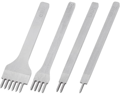 UNICRAFTALE 4 Stück 4 Stile Leder Lochstanzer Edelstahl 3mm Lederschnürnähte Stanzer 1/2/4/6 Zinken Lederzinken Stanzwerkzeug Set Für DIY Lederhandwerk