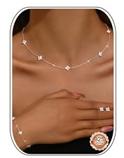 LOLIAS Rose Gold Plated Necklace for Women Stud Earrings Gold Bracelet Set Adjustable 925 Sterling Silver Choker Necklace Link Chain with Cute Cubic Zirconia Dainty Wedding Brides Jewelry Set