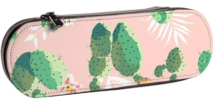 FZGGWYHL Cactus Pattern Printed Leather Pencil Case Portable Stationery Pouch Storage Bag