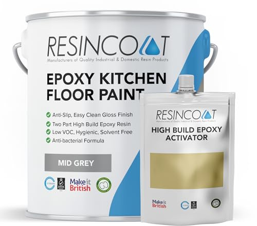 Resincoat Food Safe Kitchen Floor Paint – Antibacterial & Anti Slip Epoxy Coating for Concrete – Hygienic, Easy to Clean, Hard Wearing Finish for Food Prep Areas – Made in the UK (Mid Grey)