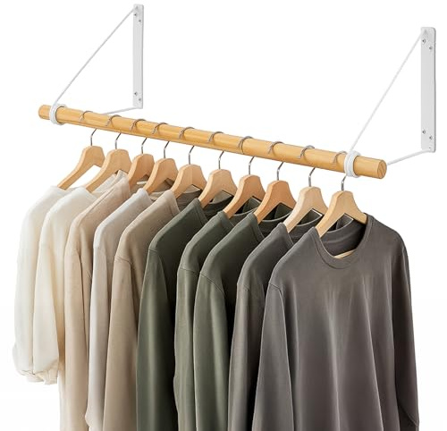 XJYMCOM 80cm Wall Mounted Clothes Rail Towel Rails Wood Wall Wardrobe Coat Rack Hanging Display Holder for Hallway Furniture Bedroom Laundry Bathroom White