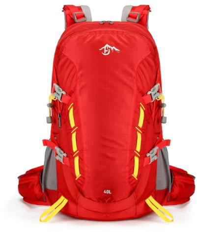 AUXDIQ 40L Wanderrucksack Herren Damen Sportrucksack Wasserdichter Trinkrucksack Rucksäcke Rot