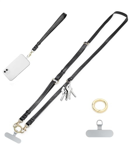 Handykette Universal Verstellbar Handyband zum Umhängen Handy Kette Lanyard Umhängeband Leder Umhängetasche Ersatzgurt Schultergurt Gurt mit Patch für iPhone Samsung Damen Taschen Handtaschen