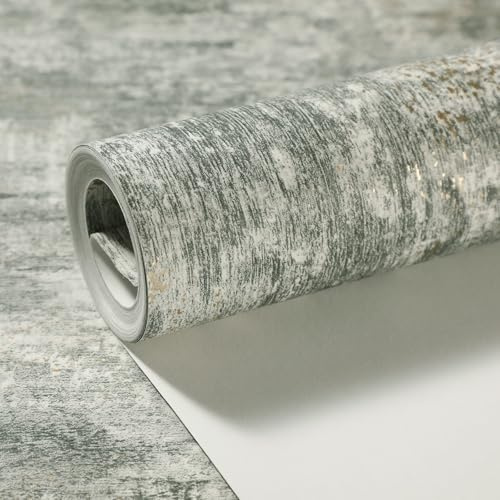 Baketron Concrete Green Wallpaper for Living Room, Bedroom, Fireplace - Neutral Decorative Luxury Wall Paper with Distressed Pattern, Textured Finish & Metallic Detailing Emerald Green