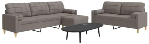 Mandloder 3-TLG. Sofagarnitur, Taupe Stoff, für Wohnzimmer, Polstergarnitur Modern, mit 2er & 3er Sofa, Fußhocker, 4 Zierkissen, Metallrahmen, Weich & Robust für Komfort, 226x77x80cm Gesamt