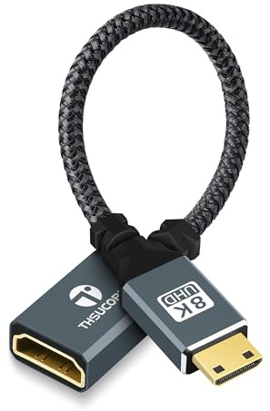 Thsucords Câble Adaptateur 8K Mini HDMI vers HDMI, 0.2M, connecteur mâle Mini HDMI vers connecteur Femelle HDMI 2.1, Compatible 8K/60 Hz et 4K/120 Hz pour téléviseurs HD, projecteurs