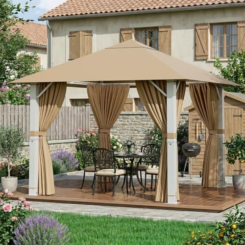 JUMMICO Gartenpavillon 3x3m Aluminium, Winterfester Pavillon für Terrasse & Garten, Wasserdichtes UV-Dach mit Bodenhaken, Leicht aufzubauender Freisitz