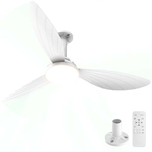 Hisummer 106cm Ventilador de Techo con Luz E27, Montaje Rápido en 3 Pasos | Solo con la base incluida, motor DC reversible, silencioso, 6 velocidades, LED regulable, Mando, para dormitorio y soggiorno