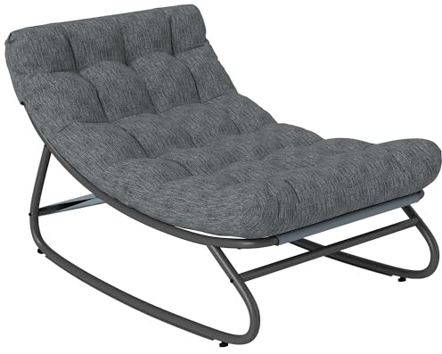 Outsunny Schaukelstuhl Schaukelsessel mit breitem Netzsitz dickem Kissen, Gartenstuhl bis 120 kg Outdoor Relaxstuhl Schwingsessel für Garten Balkon Hof Terrasse 101 x 66 x 63 cm Grau