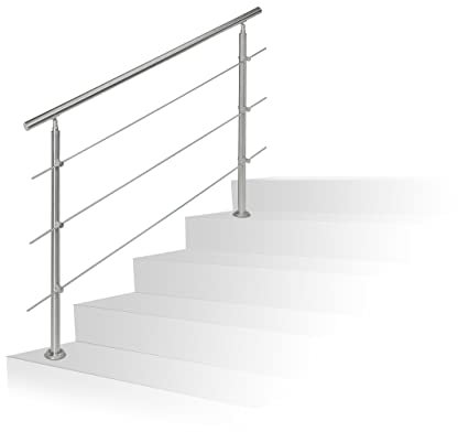 Relaxdays 10020766_639 Barandilla Escalera, Pasamanos Largo, Travesaños, 1 Ud, Acero Inoxidable, Plateado, 1,5 m / 2 postes / 3 barras transversales