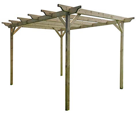 Arbor Garden Solutions Wooden Garden Structure Pergola 4.8m x 4.8m - 6 Posts - Light Green - Sculpted Rafters - Hand Made Arbour From Pressure Treated Timber
