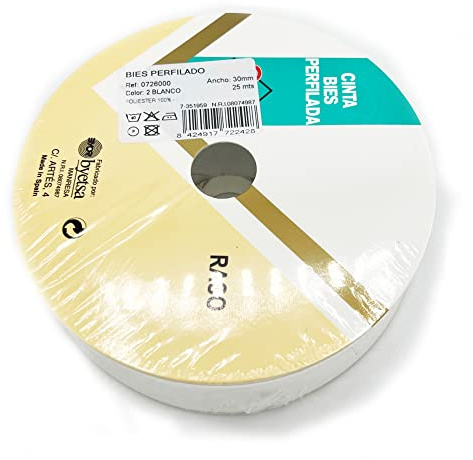 Byetsa Satin-Schrägband, 30 mm, auf 25 m Rolle, Weiß
