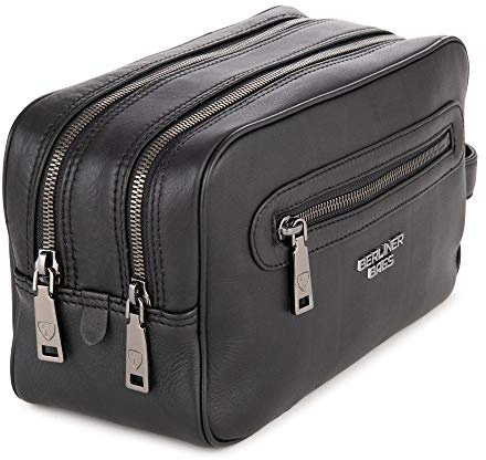 Berliner Bags Kulturbeutel Max Premium, Große Kulturtasche - Schwarz | Große Kulturbeutel & Waschtasche mit 2 Fächern für Damen und Herren, Reise-Organizer mit Außengriff, ideal zum Reisen