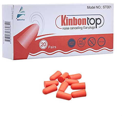 Kinbontop, tappi per le orecchie in spugna morbida, SNR di 35 dB, riduzione del rumore, protezione per l'udito ,colore rosso, confezione da 20