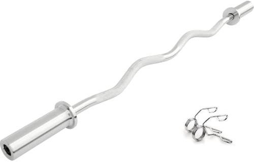 Strongway® Olympic EZ Curl Bar + Spring Collars - 2 Weight Lifting Barbell (330LBS Rated) - Olympic Weight Lifting Bar for 2 Inch Weights Plates for Gym Equipment