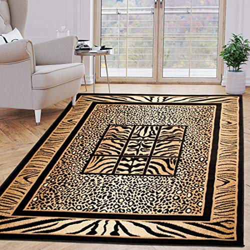 Carpeto Rugs Kurzflor Teppich Tierfell Optik Tiere Motiv Animal Print Zebra Muster - Bettvorleger Teppich für Wohnzimmer Schlafzimmer Esszimmer Beige 100 x 200 cm