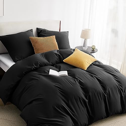 BEDSURE Bettwäsche 200x200 3teilig Mikrofaser - Schwarz, 80x80 Kissen | Kontrast-Design Wendebettwäsche mit Reißverschluss, Oeko-TEX zertifiziert, einfache Montage, für Zuhause & Hotel