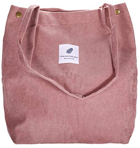 VOKUVIKU GroÃŸ Cord Tasche Damen Stofftasche Mädchen Canvas Tasche GroÃŸe Cord Tote Bag Aesthetic Schule Leicht Lässige Umhängetasche Beutel Cord, Rosa