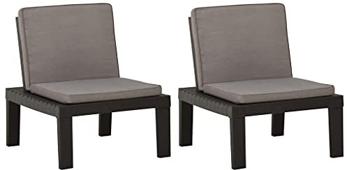 vidaXL 2x Gartenstuhl mit Auflagen Lounge Sessel Stuhl Relaxstuhl Gartensessel Gartenmöbel Balkonstuhl Terrassenstuhl Outdoor Kunststoff Grau