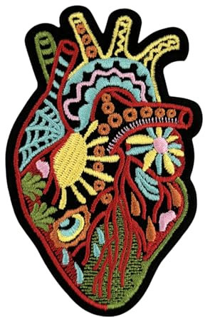 Urbanski Patch Anatomisches Herz mit buntem Muster zum Aufbügeln 10 x 6 cm | Aufnäher Applikation Bügelbild