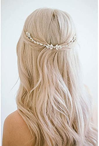 Prosy Rosy Braut Hochzeit Kristall Haar Reben Braut Stirnband Blume Strass Haarkamm Slides Haarschmuck für Frauen und Mädchen (Silber)