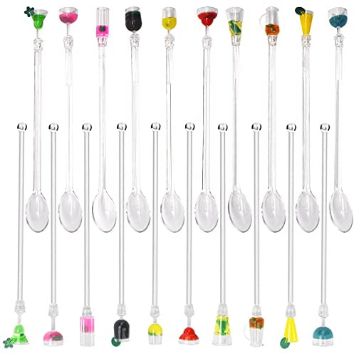 Cocktail Sticks,Forreen 20 Stück Cocktail Rührer Personalisiert Acryl Cocktail Stirrer Wiederverwendbares Bunter Cocktail Rührlöffel Praktischer Barlöffel für Party Bar Café Restaurant,23cm