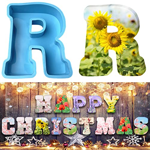 3D Alphabet Silicone Molds Large Letter Epoxy Molds for Resin 6 Inch DIY Resin Casting Letter Moulds Chocolate Baking Molds for Birthday Wedding Party Christmas Art Craft Ornaments (R)