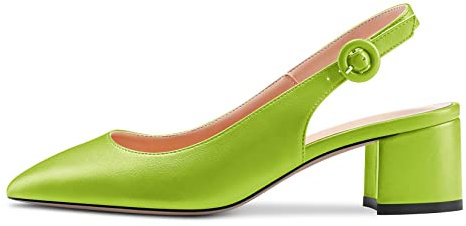Castamere Mujer Chunky Ancho Bajos Heel Puntiaguada Punta Slingback Pumps Slip-on Clásico Dress Oficina 5 CM Heels Verde Lima Matte 43 EU