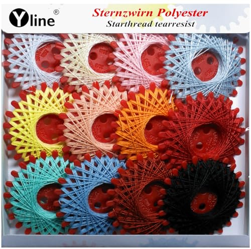Yline 12er Set Sternzwirn, Zwirn Polyester, Sternchenzwirn bunt/Mode, (0,03 € / m), FL0004