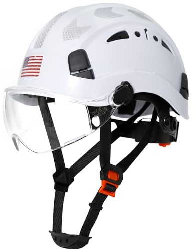 Hard Hats Construction OSHA Approved - ANSI Z89.1 Reflective Construction Worker Hat, Vented White Hard Hat with Visor for Men Women, ABS Safety Helmet for Adults,6-pt.Suspension