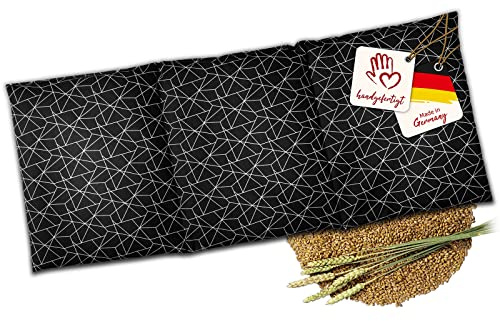 navango Körnerkissen Schwarz, Weizenfüllung, OEKO-Tex Baumwolle | Für Mikrowelle & Backofen geeignet, handgefertigt in Deutschland, ca. 50 x 20cm, 3 Kammern, Nacken Rücken Schulter
