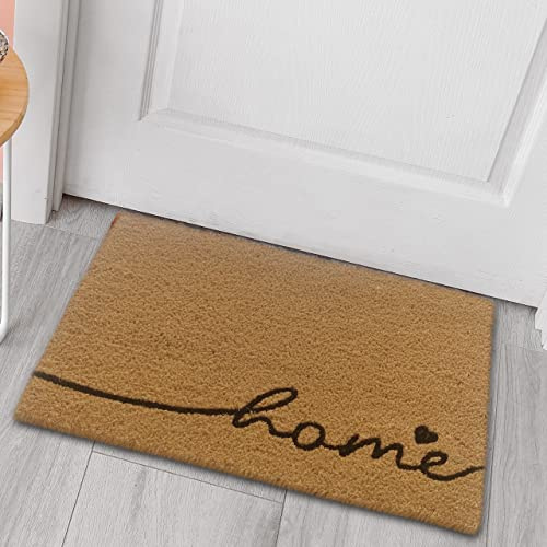 CARPETIA Fußmatte rutschfest Home Herz Schwarz Braun Beige 45x75 cm | Pflegeleichter Kokos-Fußabstreifer aus nachhaltiger Naturfaser, robuste Türmatte mit rutschfester Unterseite