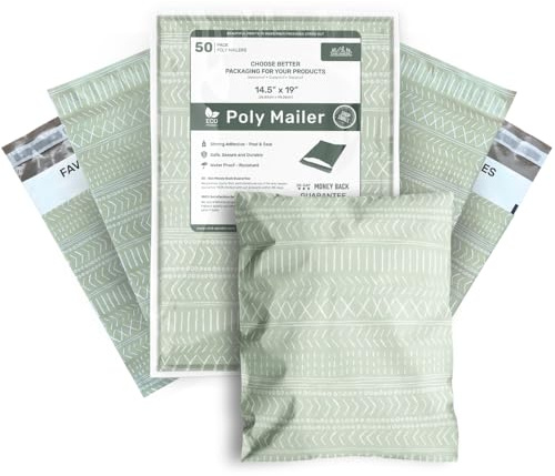 Poly Mailers 14.5x19 Inch 50 Pack Extra-Large Shipping Bags | Strong Thick Mailing Envelopes | Self- Adhesive | Waterproof & Tear Proof | Small Business Packaging for Clothing - Boho Sage Green