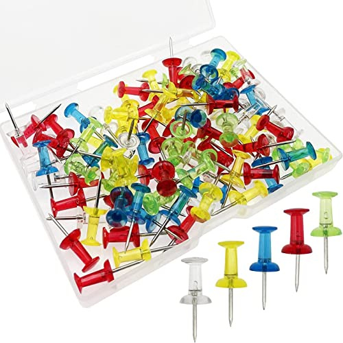 BANSHAN Coloured Push Pin,100 PCS Plastic Thumb Tacks Clear Push Pins Drawing Pins Map Pin for Pinboard,Bulletin Board