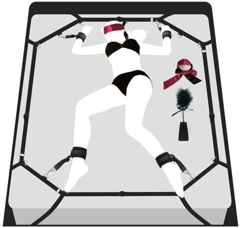 BDSM Bondage-Set Bett Fesseln Sex-Spielzeug für Paare I Extrem Stabiles Fesselset mit Bettfesseln, Handschellen, Augenbinde, Bettgurte verstellbare Länge, 1 Minute schnelle Installation (black)