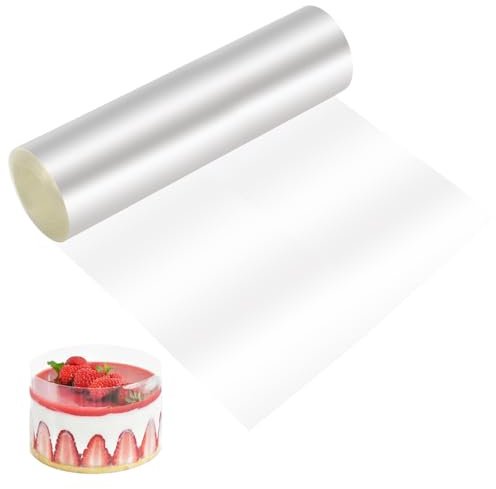 KtbeYTi Acetat Tortenrandfolie transparent 20cmx10m wiederverwendbar | tortenfolie,für Torten, Dessert, Kuchen, Tortendeko, wiederverwendbar, 20 cm x 10 m, transparent, Acetat Folie