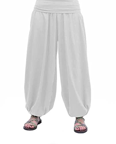 SAVARI | Pantaloni a sbuffo con tasche | Modello Aladin | Harem | Stile Orientale, Ampio, Lungo e Confortevole | Ideale per lo Yoga | Donne e uomini | Liscio | Bianco | XXL |Grandi formati disponibili