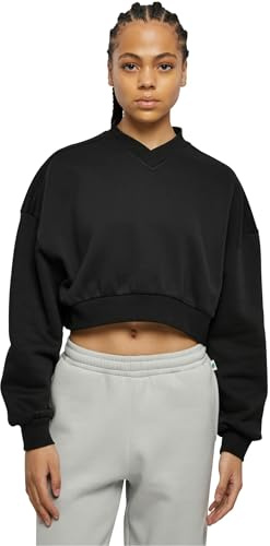 Urban Classics Damsweatshirt, dam, cropped V-hals, svart, XS, svart, XS
