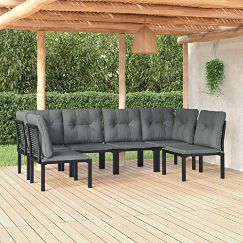 Homgoday 6-TLG. Gartenlounge Set Gartenmöbel Set Gartensofa Sitzgruppe Gartenlounge Rattanmöbel Sitzgarnitur Gartengarnitur Balkonmöbel Schwarz und Grau Poly Rattan