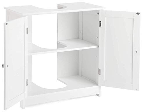 Cannoli Meuble sous Lavabo de Salle de Bain - Style Cottage, sur Pied, Espace de Rangement - 2 Portes Rainurées avec Étagère Réglable - 60 * 30 * 60cm
